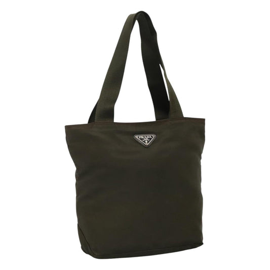 PRADA Tote Bag Nylon Khaki Silver  112212