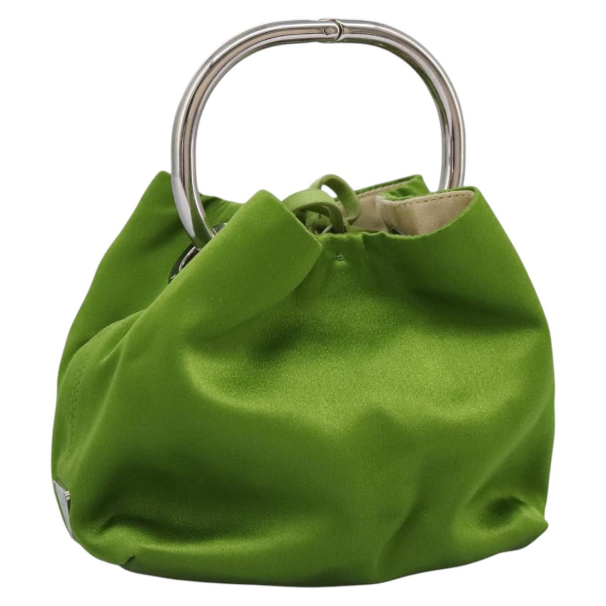 PRADA Hand Bag Satin Green  112937