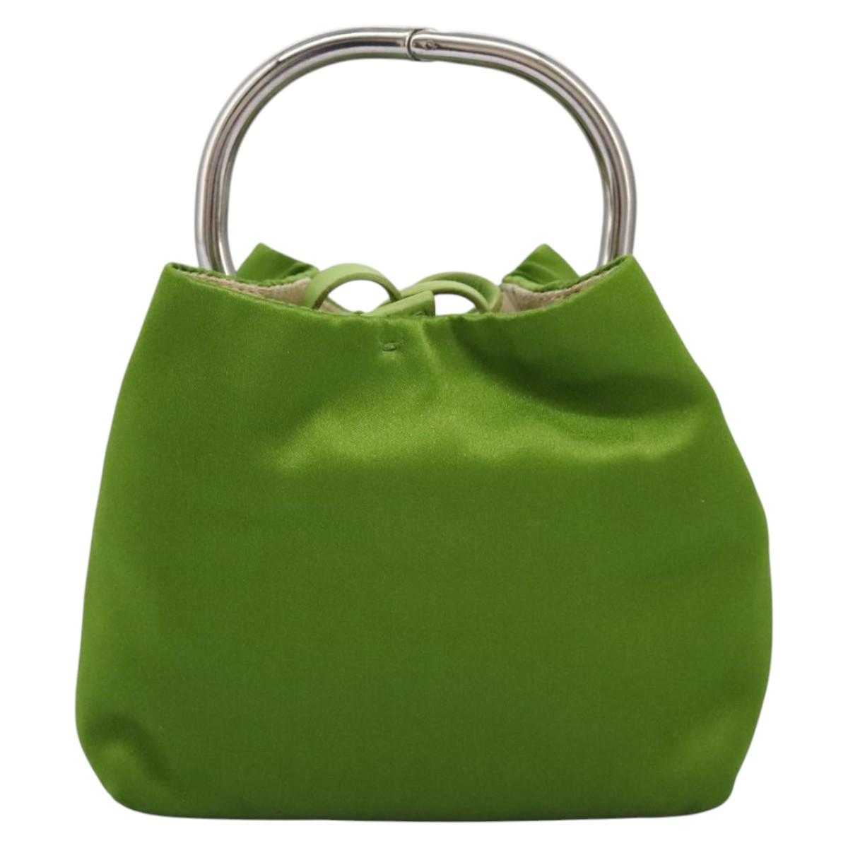 PRADA Hand Bag Satin Green  112937