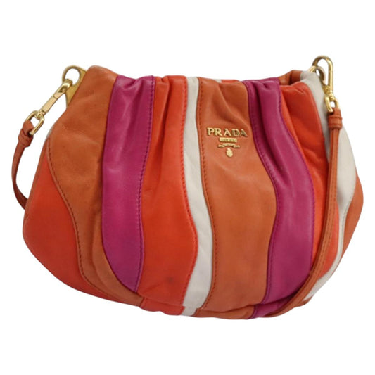 PRADA Shoulder Bag Leather Orange Gold  113570