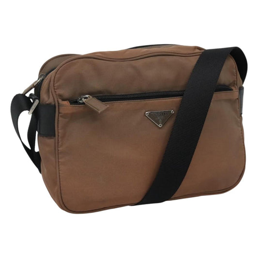 PRADA Shoulder Bag Nylon Khaki Brown Silver  113739