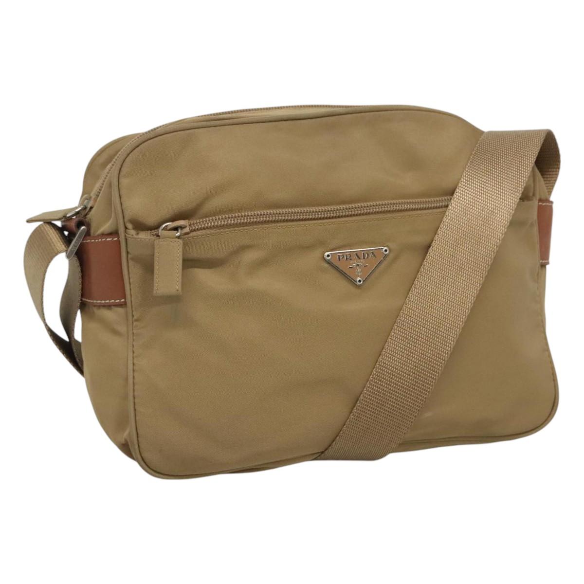 PRADA Shoulder Bag Nylon Beige Silver  113888