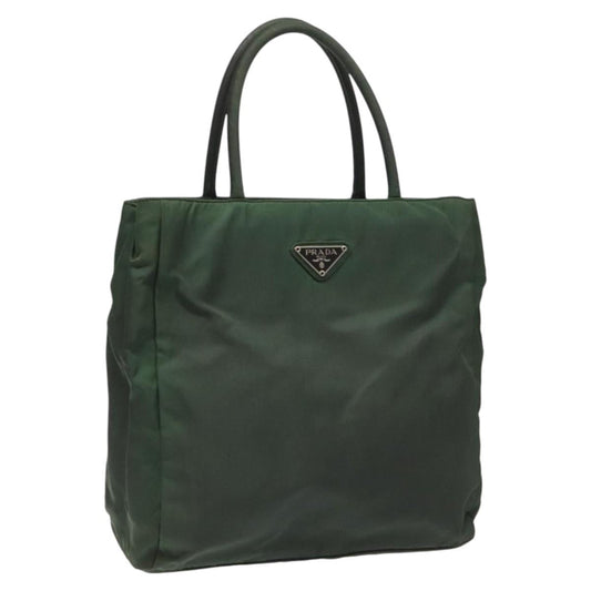PRADA Hand Bag Nylon Khaki Silver  113909
