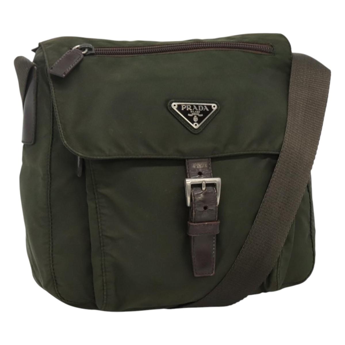 PRADA Shoulder Bag Nylon Khaki Brown Silver  113983
