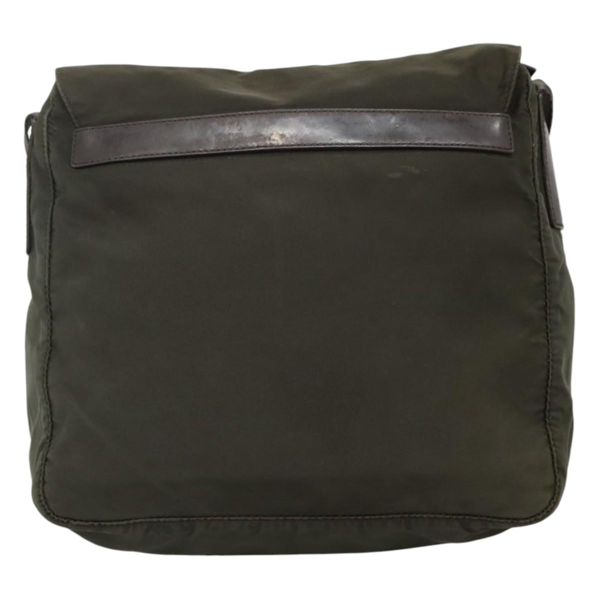 PRADA Shoulder Bag Nylon Khaki Brown Silver  113983