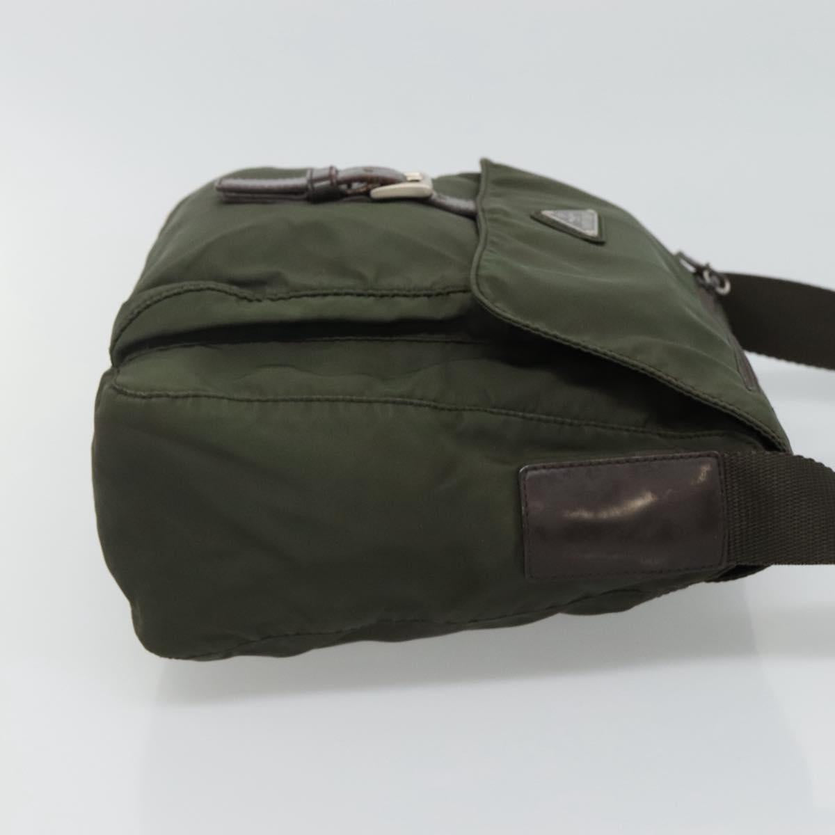 PRADA Shoulder Bag Nylon Khaki Brown Silver  113983
