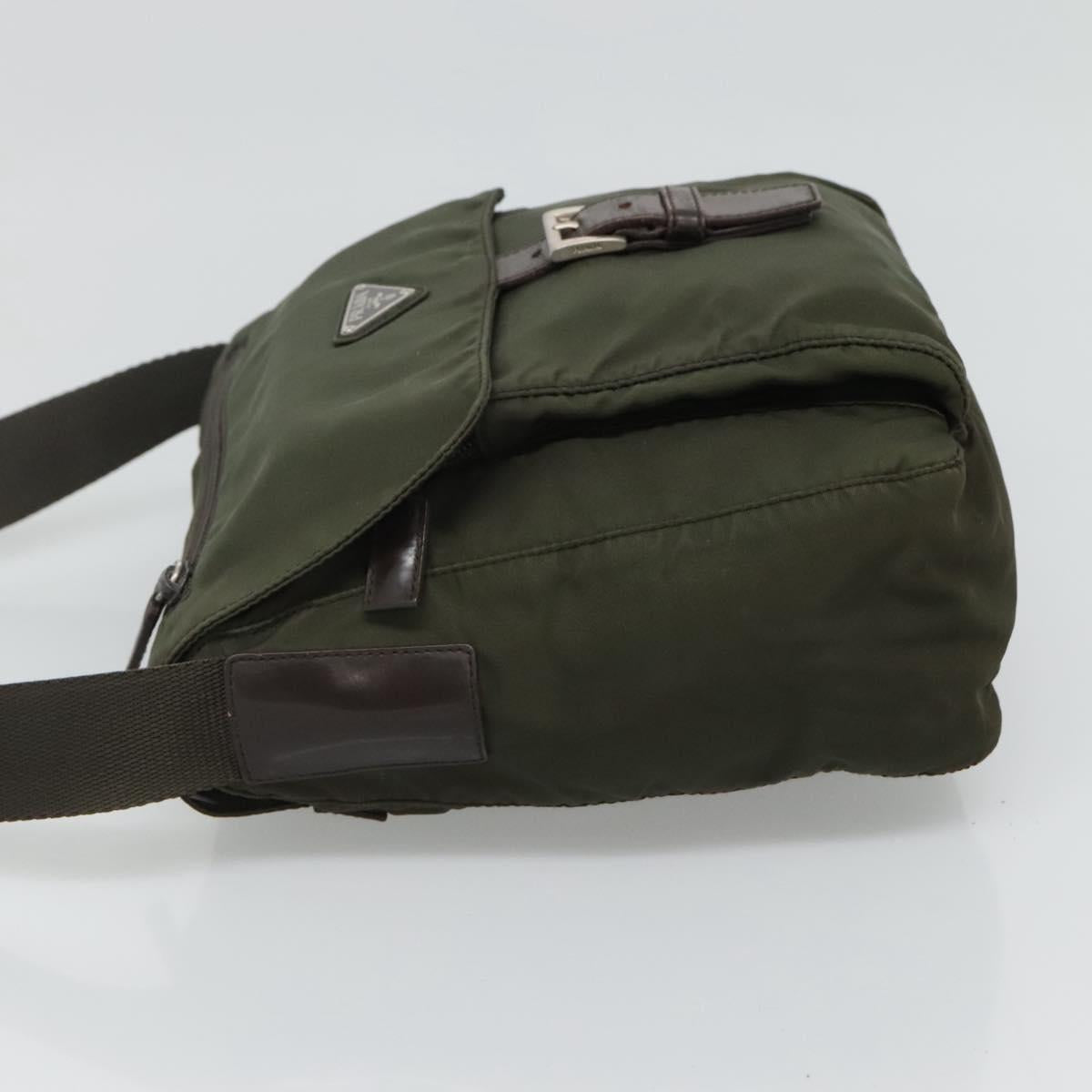 PRADA Shoulder Bag Nylon Khaki Brown Silver  113983