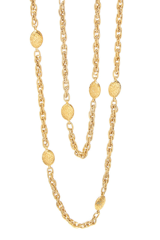 Chanel Vintage 1980s Single Gold Chain Engraved Oval Link Necklace