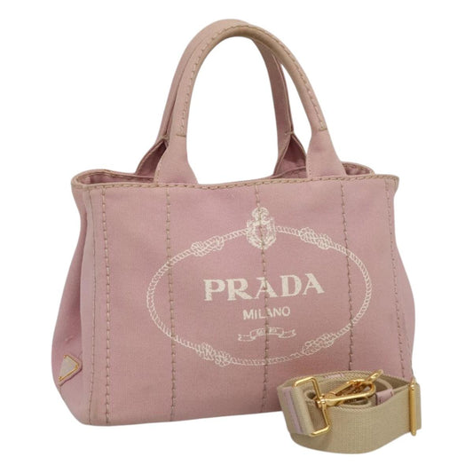 PRADA Canapa PM Hand Bag Canvas 2way Pink Gold  114029