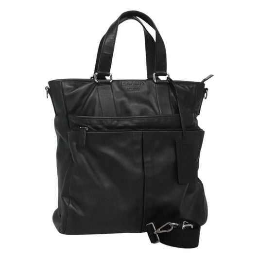 PRADA Hand Bag Leather 2way Black Silver  114042