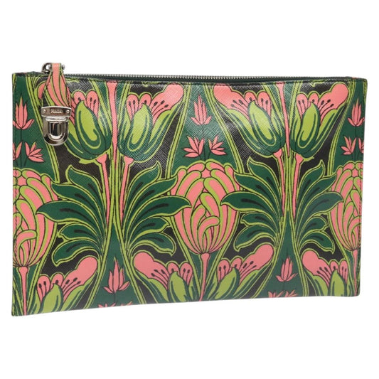 PRADA Clutch Bag Safiano leather Green  114432