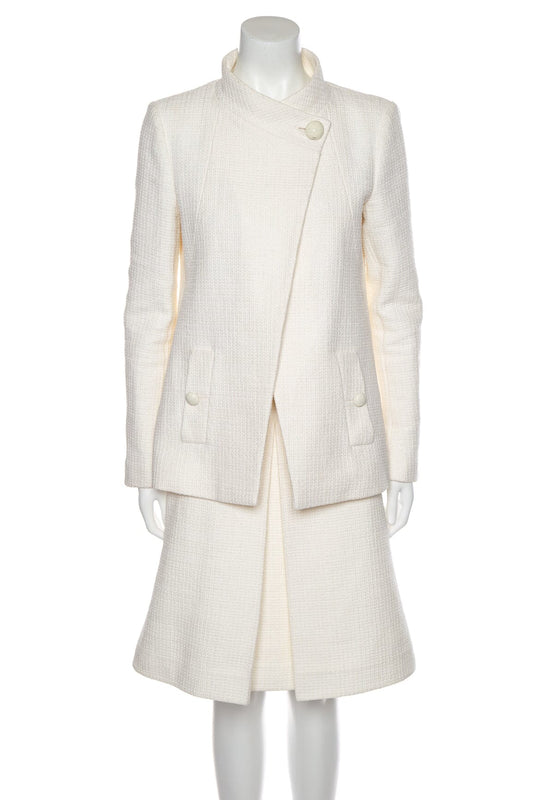 Chanel White Tweed Jacket and Skirt Set SZ 38