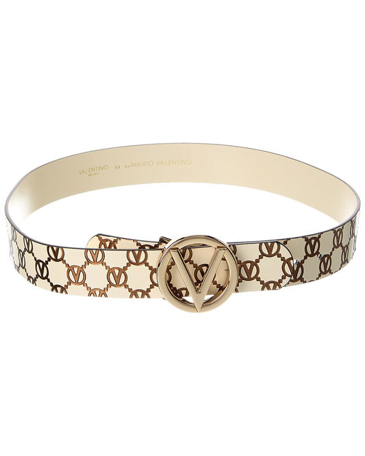 Valentino By Mario Valentino Giusy Monogram Leather Belt White