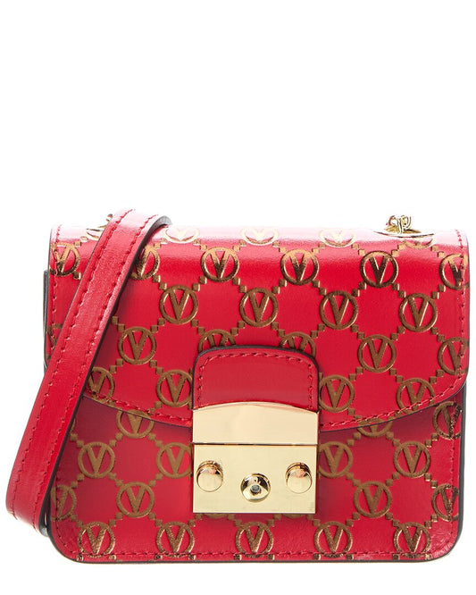 Valentino By Mario Valentino Bijou Monogram Leather Crossbody ONE SIZE Red