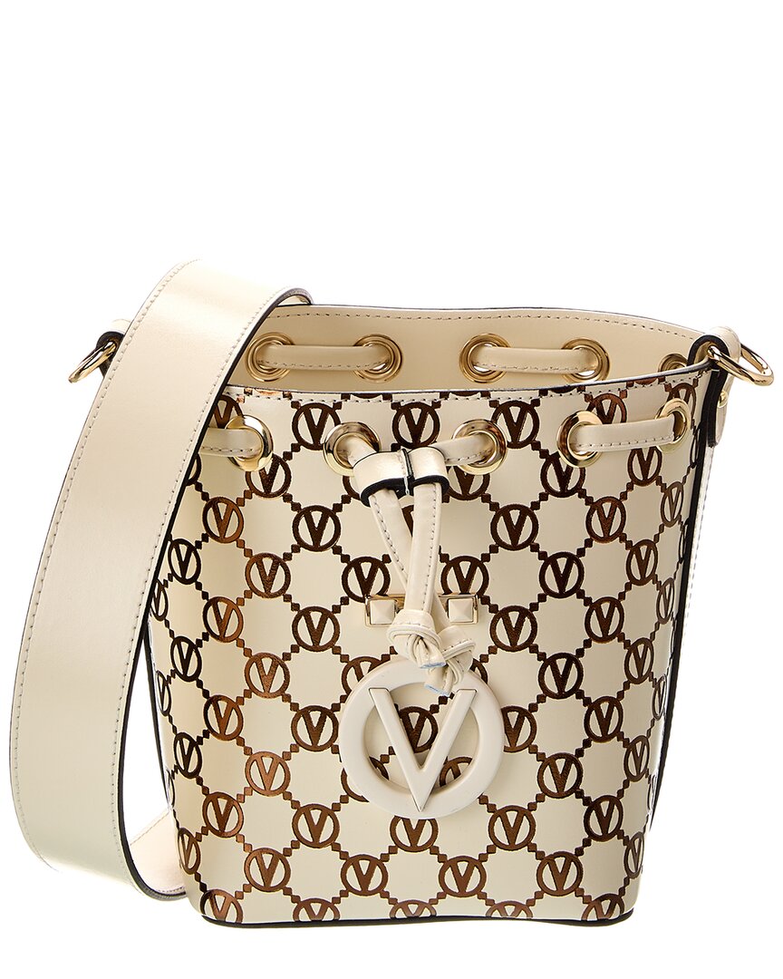 Valentino By Mario Valentino Jules Monogram Leather Bucket Bag ONE SIZE White