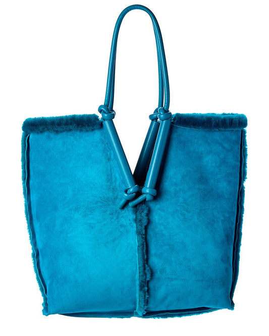 Bottega Veneta Bolster Shearling & Leather Tote ONE SIZE Blue