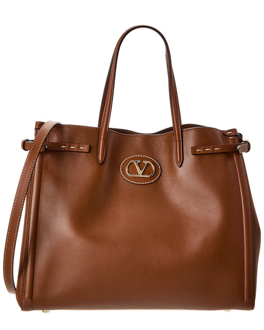 Valentino Antibes Medium Leather Tote ONE SIZE Brown Multi