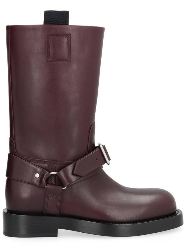 Burberry Saddle Leather Middle Boots Aubergine