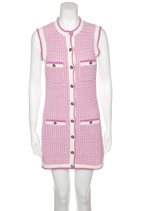 Chanel 2022 Pink Knit Sleeveless Mini Dress SZ 36