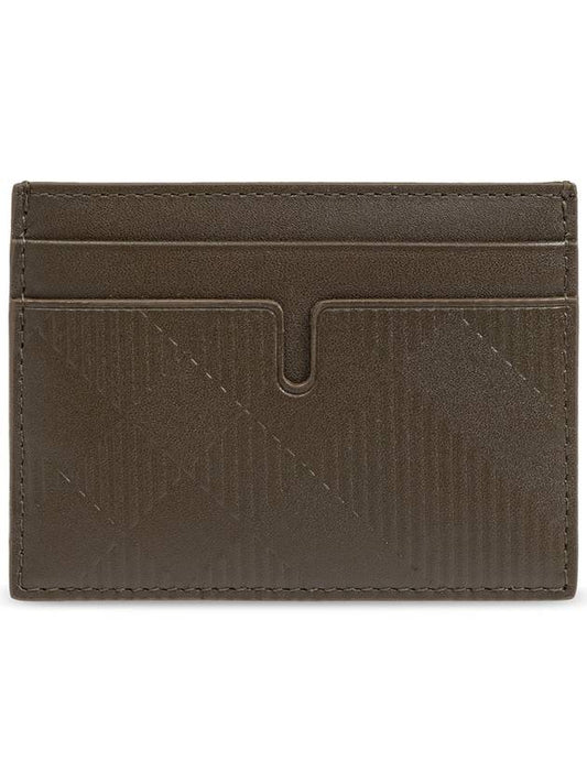 Burberry Embossed Check Leather Card Wallet Military