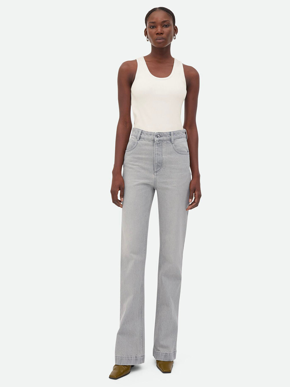 Bottega Veneta Women Light Grey Washed Denim Flared Jeans