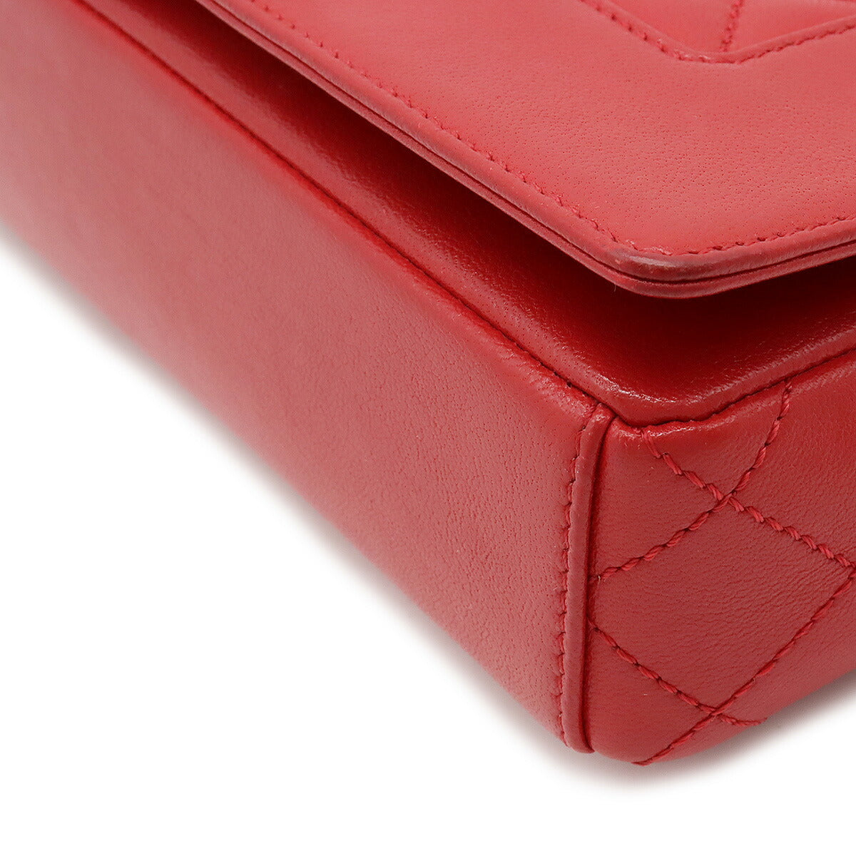 Chanel Matelasse Leather Chain Shoulder Bag Red