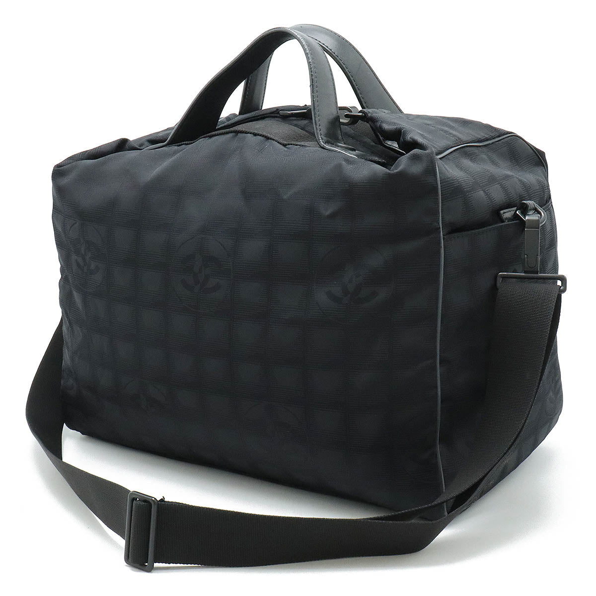 Chanel Nylon Jacquard Leather Boston Bag A15969