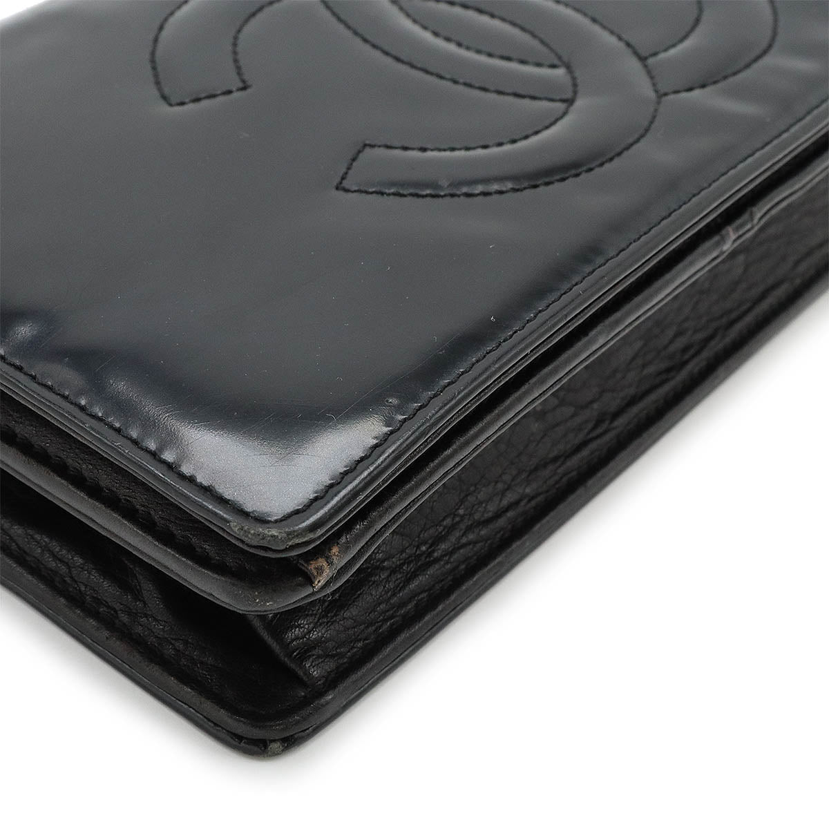 Chanel Coco Mark Chain Wallet Patent Leather Black