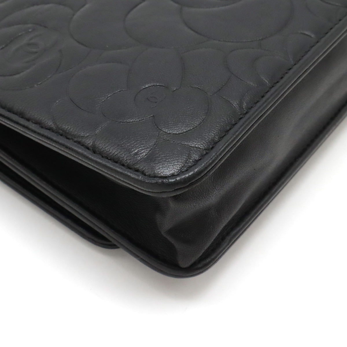 Chanel Camellia Chain Wallet Black Leather
