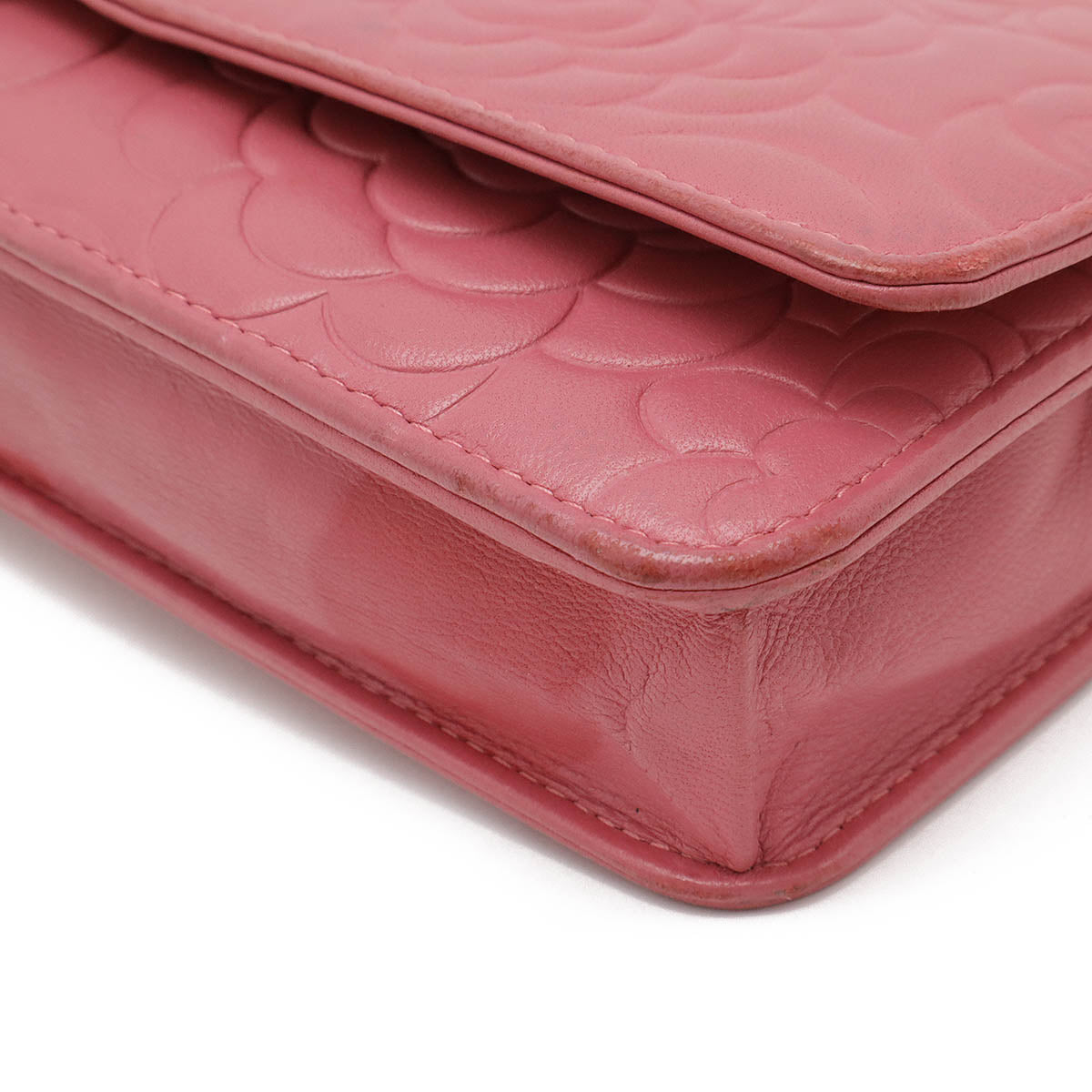 Chanel Camellia Chain Wallet Shoulder Bag Lambskin Leather Pink