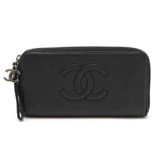 Chanel Leather Luxury Line Coco Mark Zip-Around Long Wallet
