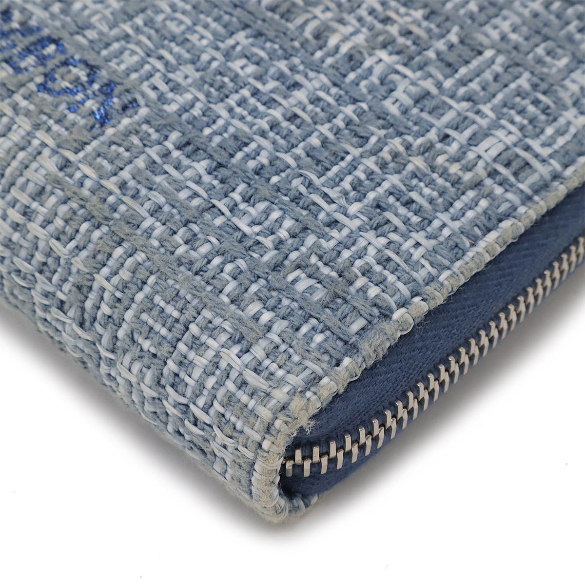 Chanel Tweed Canvas Leather Wallet Blue