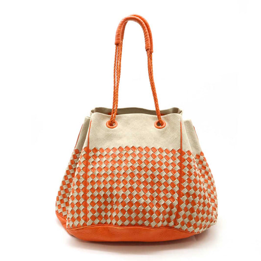 Bottega Veneta Intrecciato Tote Bag Linen Canvas Leather