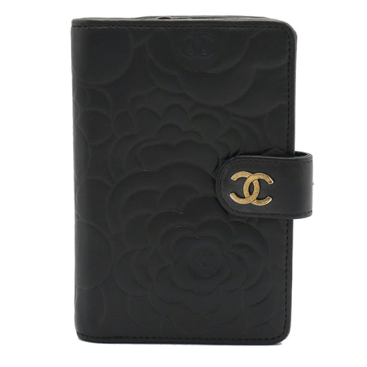Chanel Camellia Embossed Lambskin Wallet Black