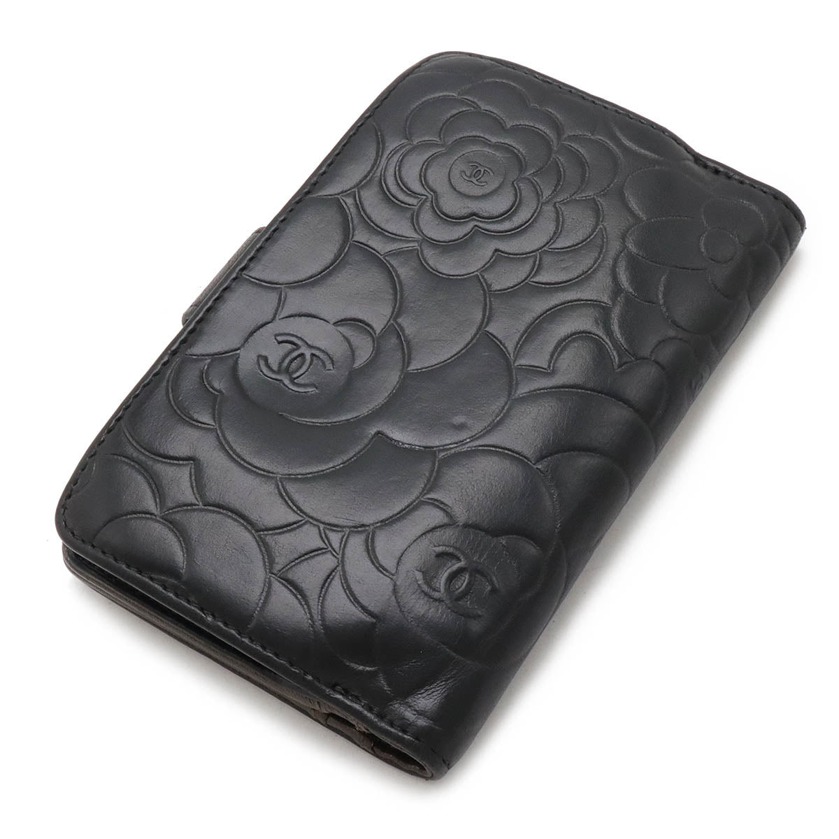 Chanel Camellia Embossed Lambskin Wallet Black