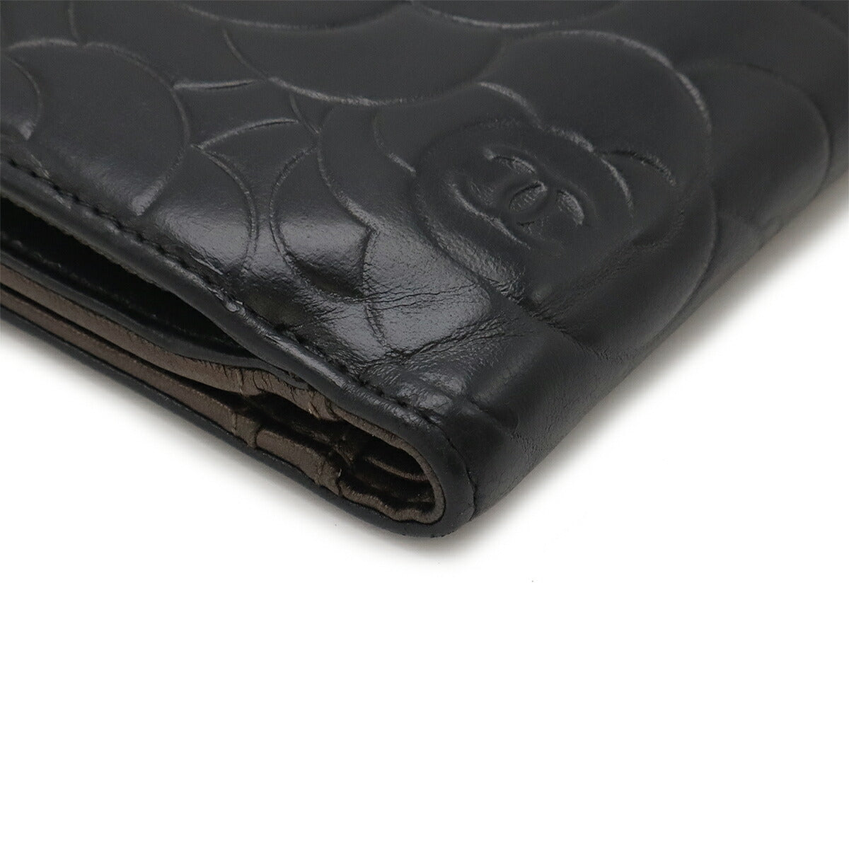 Chanel Camellia Embossed Lambskin Wallet Black