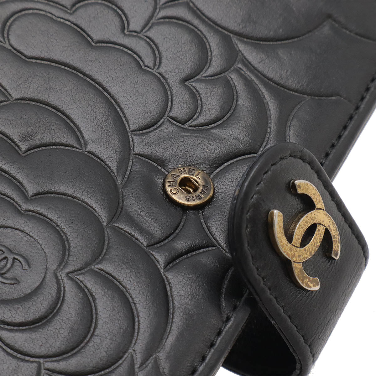 Chanel Camellia Embossed Lambskin Wallet Black