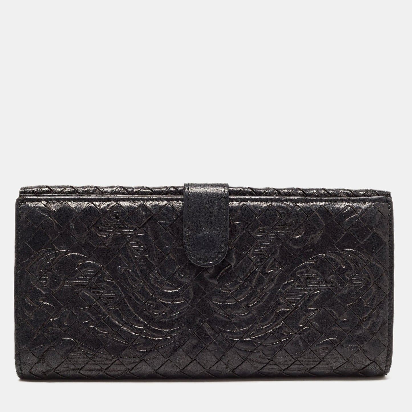 Bottega Veneta Black Intrecciato Leather Flap Continental Wallet