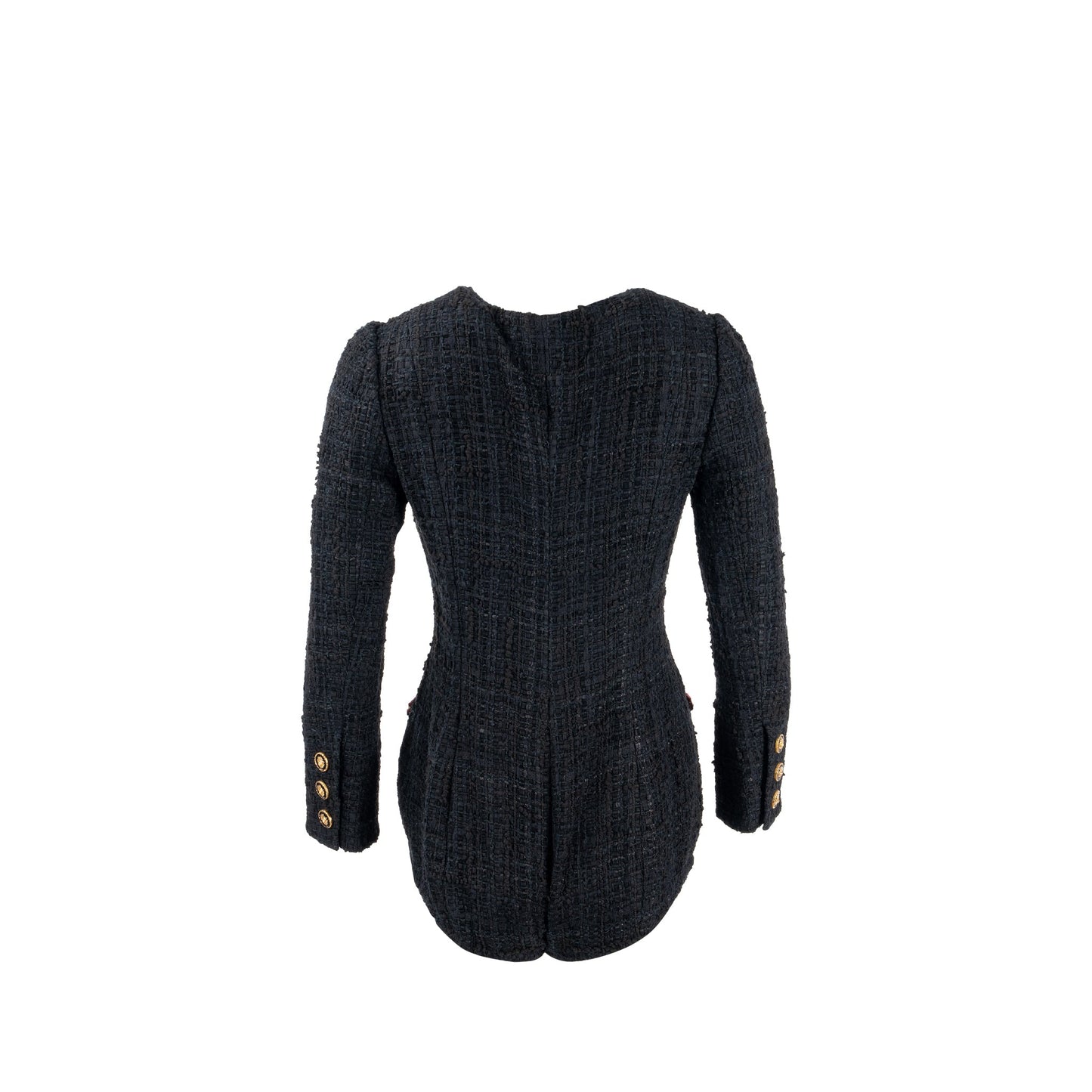 Chanel 21A Size 34 Jumpsuit Jacket Tweed Black/Burgundy/Gold