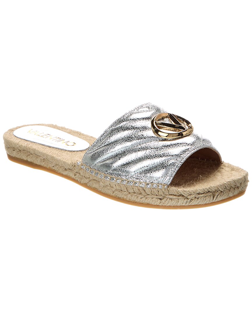 Valentino By Mario Valentino Clavel Leather Espadrille Sandal Silver