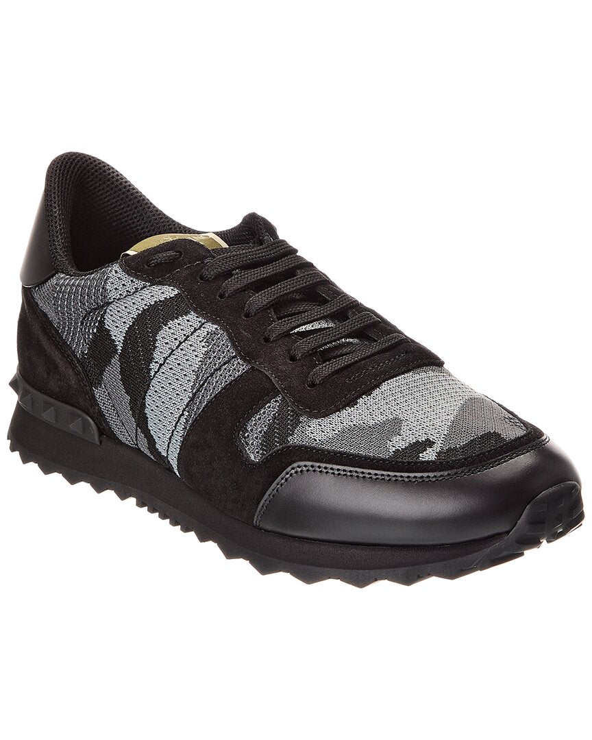 Valentino Rockrunner Knit & Suede Sneaker Black