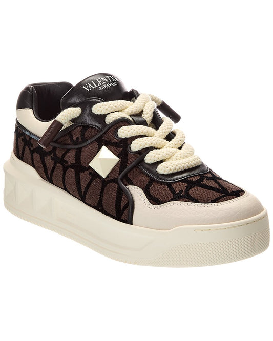 Valentino One Stud Xl Toile Iconographe Canvas & Leather Sneaker Black