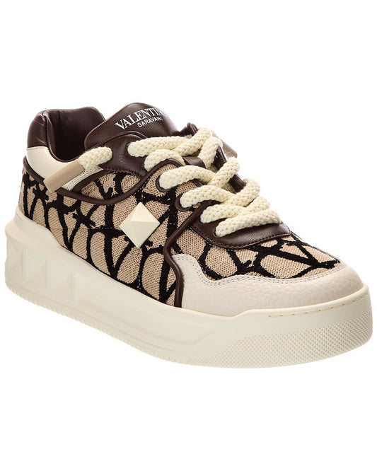 Valentino One Stud Xl Toile Iconographe Canvas & Leather Sneaker Black