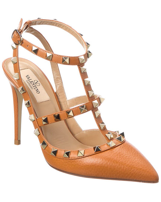Valentino Rockstud Caged 100 Grainy Leather Pump Brown Multi