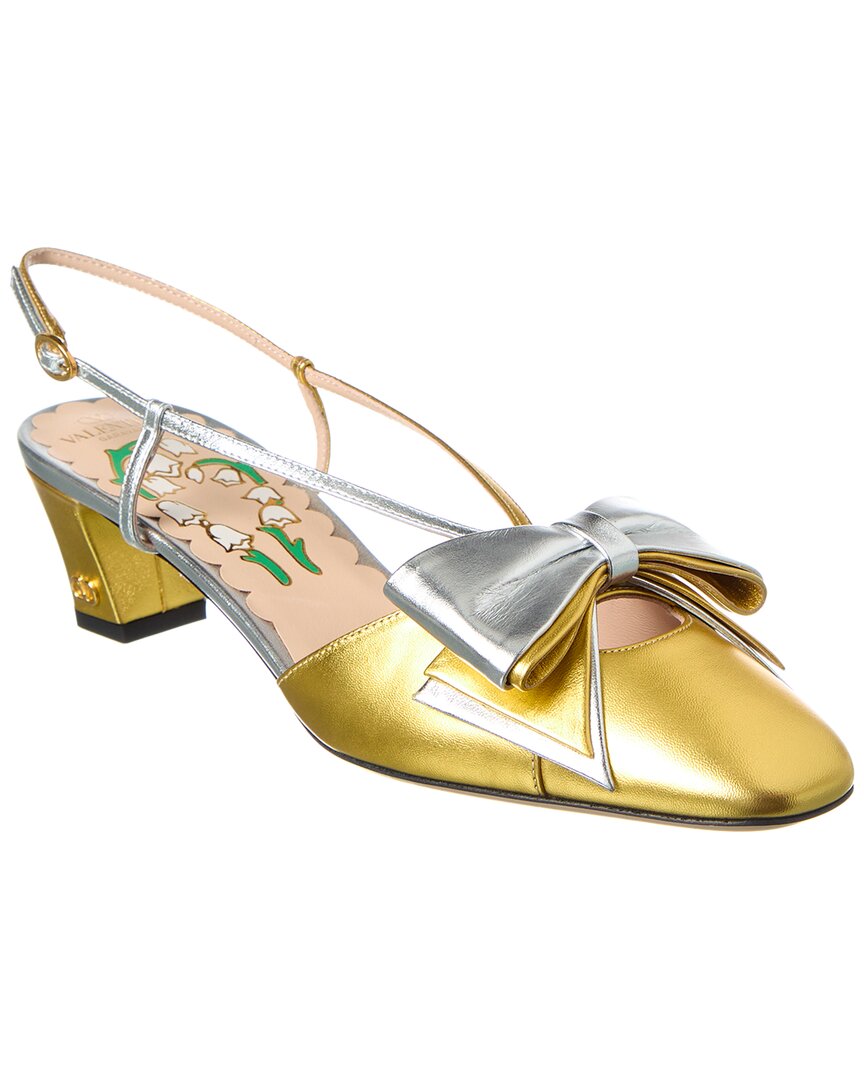 Valentino Bow 45 Leather Slingback Pump Gold