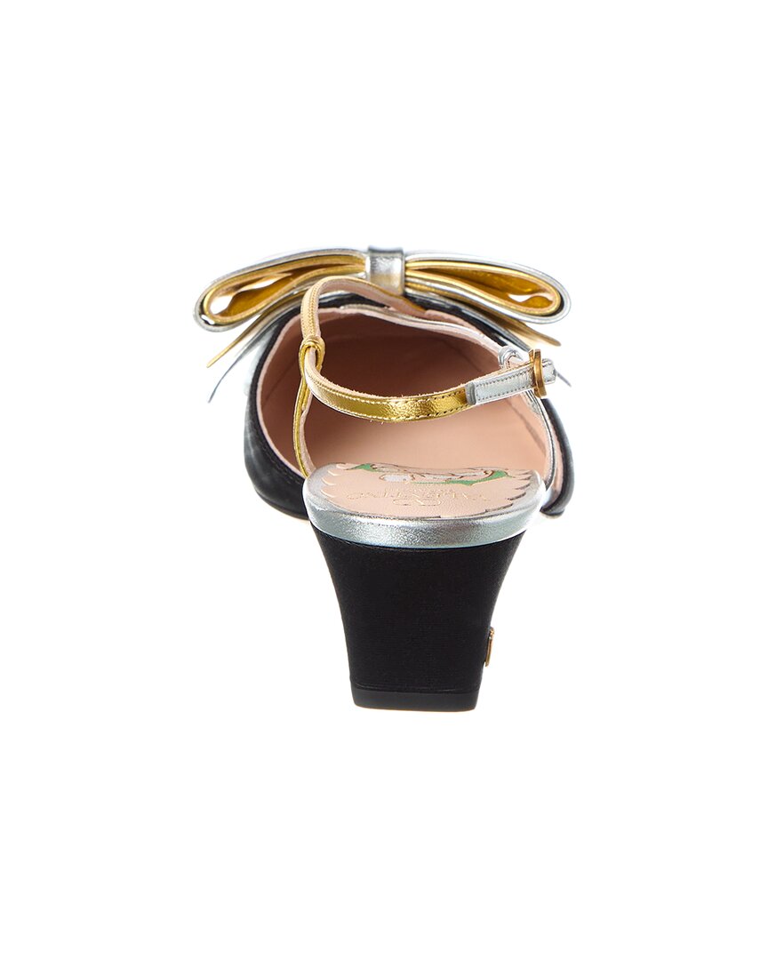 Valentino Bow 45 Grosgrain & Leather Slingback Pump