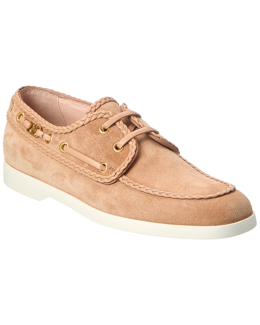 Valentino Braided-Edge Suede Loafer Brown Multi
