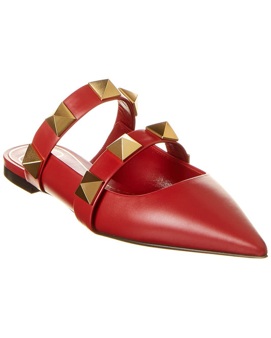 Valentino Roman Stud Leather Flat Red