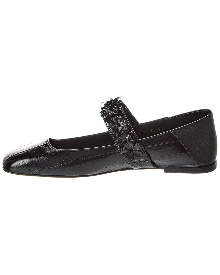 Valentino Floral Applique Leather Ballerina Flat