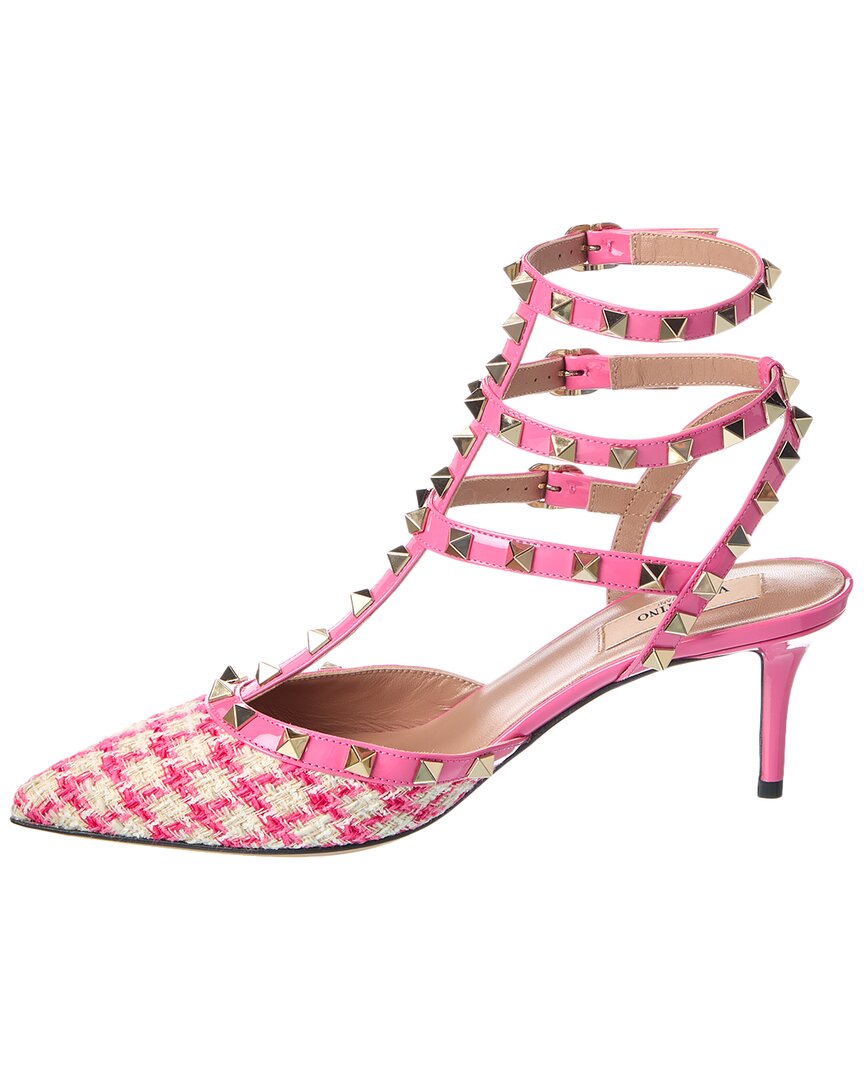Valentino Rockstud Caged 65 Tweed & Patent Ankle Strap Pump
